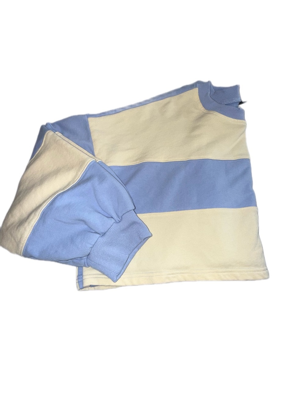 VICI Colorblock Cropped Sweatshirt Women’s Medium Blue Yellow Balloon Sleeve - Picture 2 of 10